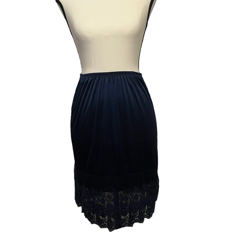 Melody Slip with lace Trim, Navy, Size: Small